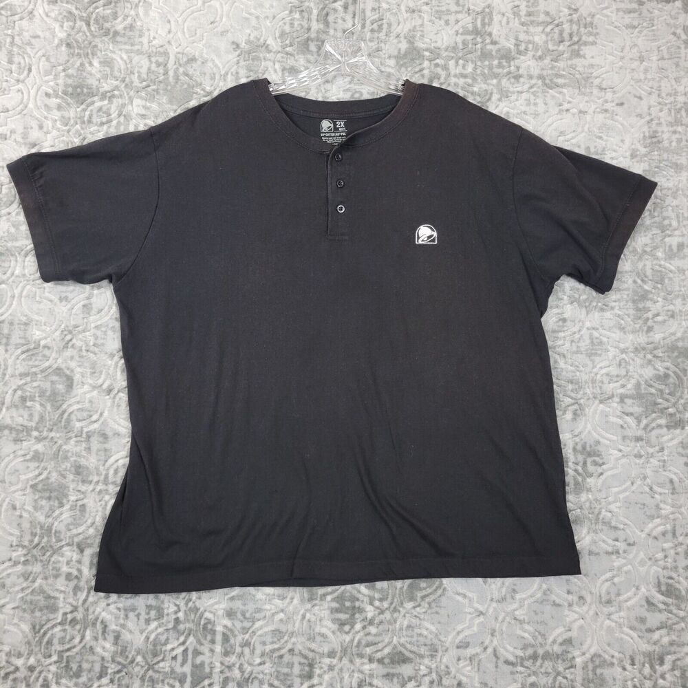 Taco Bell Shirt Mens XXL 2XL Black Logo Short Sleeve Henley Employee Crew Member